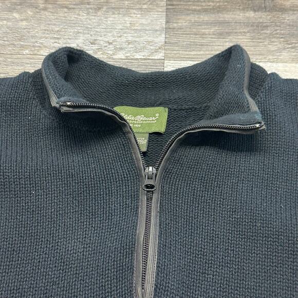 Eddie Bauer Black Kangaroo Pocket Sweater Jacket Cuffed Bottom Mens XL Australia - Picture 3 of 10